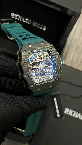 Richard Mille-style Carbon NTPT Chronograph Watch with Teal Strap
