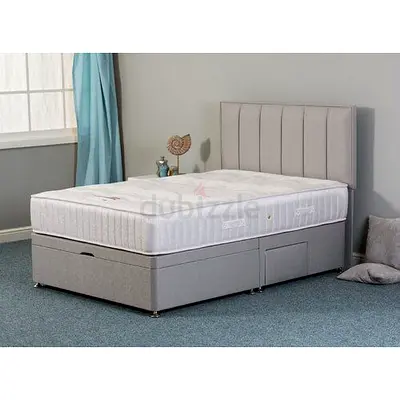 Grey Divan Bed with Padded Headboard