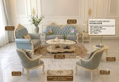 🌟 Luxury European Royal Classic Living Room Furniture Set (Genuine Leather & Solid Wood)
