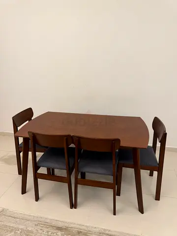 Solid Wood Dining Table with 4 Chairs - Dark Brown