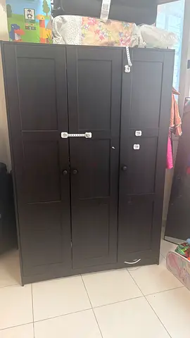 Dark brown 3-door freestanding wardrobe