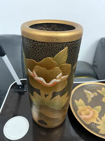 Brass Cloisonné-Style Floral Vase / Decorative Antique-Style Piece