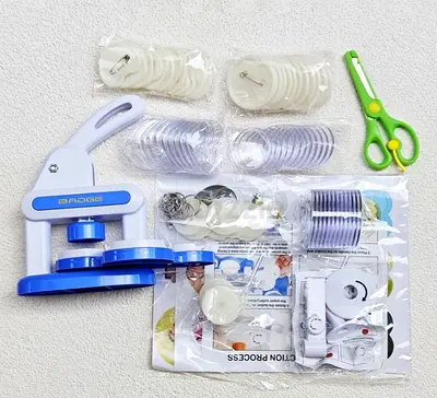 Badge/button maker kit with punch, cutters and supplies