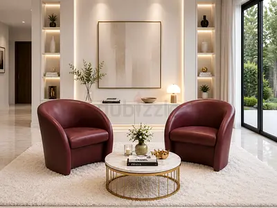 Poltrona Frau Pair of Burgundy Leather Tub Chairs - Modern Lounge Seating