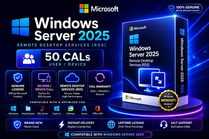 Windows Server 2025 Genuine | RDS 50 CALs | Lifetime License | 50 Users/Devices