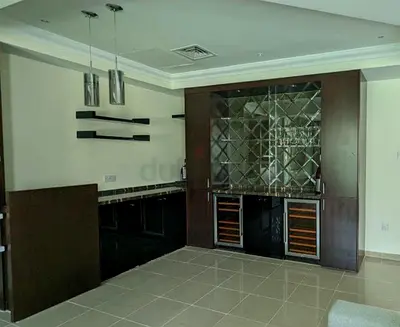 Built-in Dark Wood Home Bar Cabinet withoutWine Fridges and Shelving special marble top