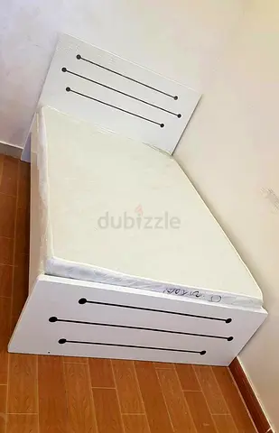 Double white wooden bed with mattress - new