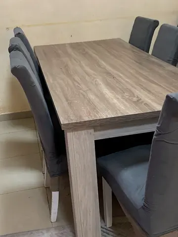 Wooden Dining Table with 6 Upholstered Chairs - Good Condition