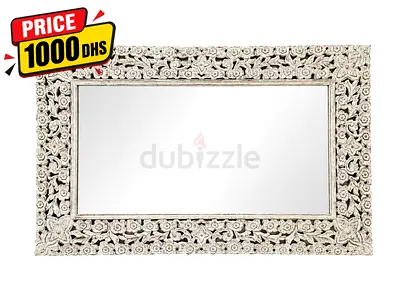 Large Decorative Carved Wall Mirror - White Ornate Frame