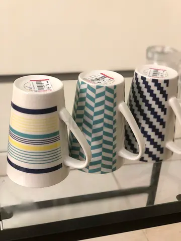 Set of 3 Patterned Ceramic Coffee Mugs - New