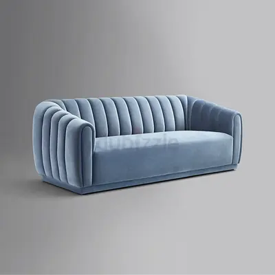 New Modern Channel-Tufted Blue Velvet 3-Seater Sofa