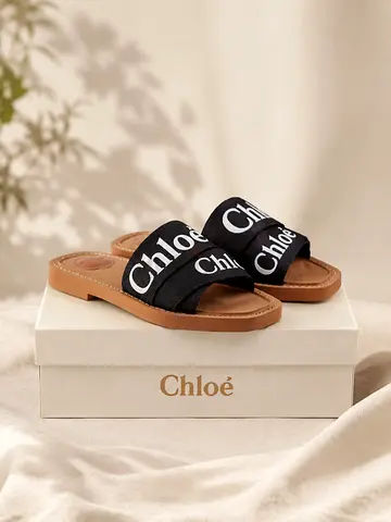 Chloé Black Logo slide Slim Sandals Original