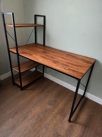 Wooden Study Desk with Built-in Shelves - Good Condition