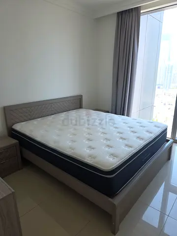 High Quality Queen size bed frame with body-form mattress - light wood, excellent condition