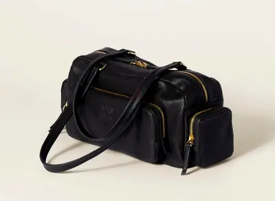 Miumiu Women Pocket Washed Nappa Leather Bag Black
