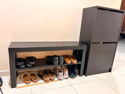 Ikea shoe bench with shelf
