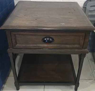 Dark wood coffee table / 2 side table with drawer and lower shelf