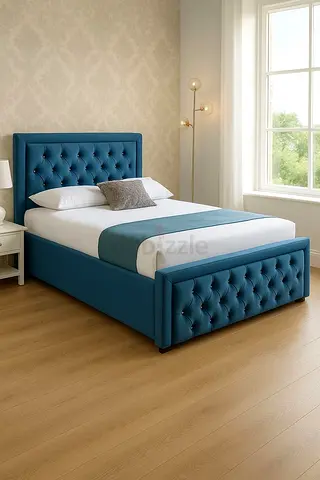 Teal Button Tufted Upholstered Bed Frame