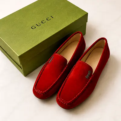 Authentic Gucci Red Suede Loafers – Worn Once – Size 39