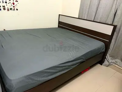 120x200cm bedframe and mattress - dark wood finish, good condition