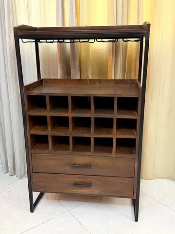West elm Wooded Bar Cabinet with Wine Rack Storage Drawers 75x35 height 125 cm