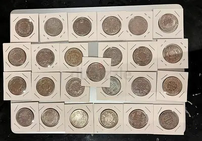 Collection of 25 British India 1 Rupee Silver Coins (in holders)