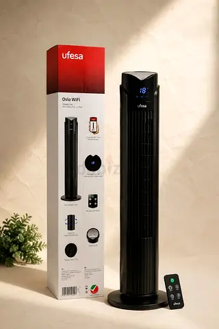 Ufesa Tower Fan With Wi-Fi Control and Remote, 12-hour Timer Function, Bladeless Powerful with 3 Spe