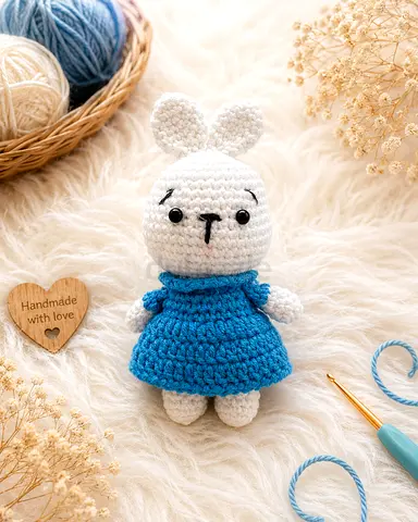 Handmade Crochet Bunny Doll — Small Amigurumi Toy