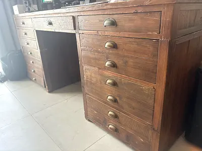 Solid Wood Vintage Desk with Multiple Drawers - Rustic Finish