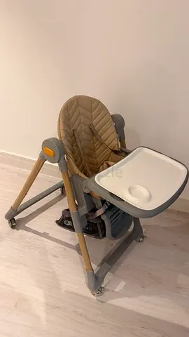 Adjustable High Chair with Tray and Recline - Light Brown/Grey