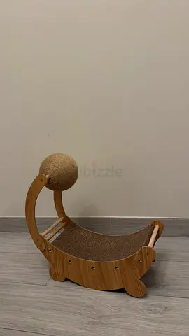 Wooden cat scratcher lounge with ball toy - gently used