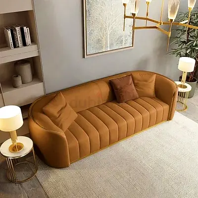 Brand New Modern Camel Velvet fabric 3-Seater Sofa