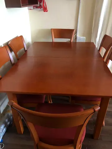 Solid wood dining table for six people with chairs, 1.5 meters long, extendable to 2 meters - good c