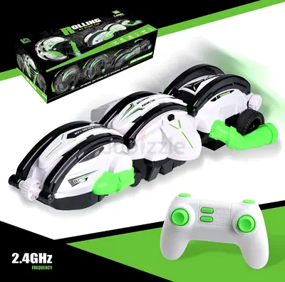 Remote Control Stunt Car — 2.4GHz Folding Rolling RC Vehicle (White/Green)