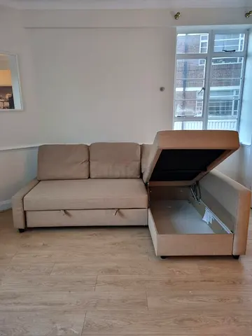 Beige L-Shape Sofa Bed with Storage