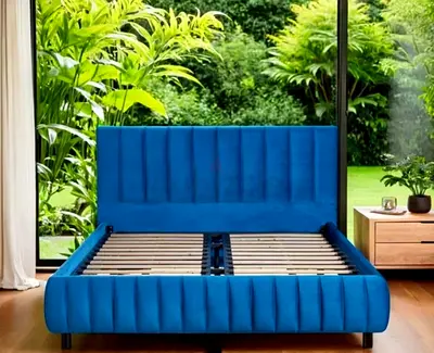 Vertical channel curved design queen bed frame