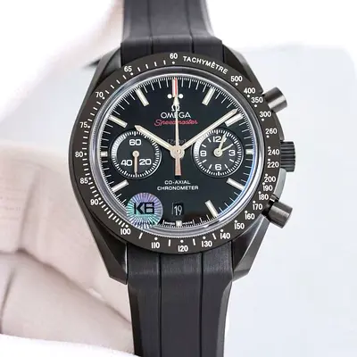 The OMEGA Speedmaster Dark Side of the Moon is a 44.25mm luxury watch featuring a polished-brushed b