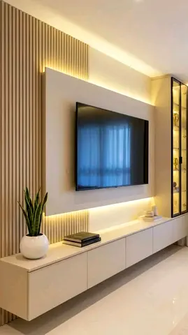 Modern wall-mounted TV entertainment unit with LED backlight