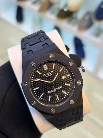 Swatch x Audemars Piguet Black Rubber Strap Analog Watch | Black Dial | Swiss Style