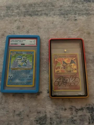 2015 charizard evolution signed by Steven aoki and blastoise base set unlimited psa 8 l