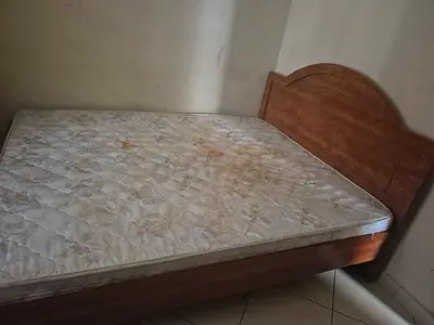 Wooden queen size bed frame with mattress - used, good condition