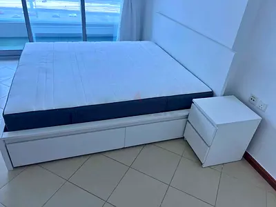 IKEA King size storage bed frame with IKEA mattress