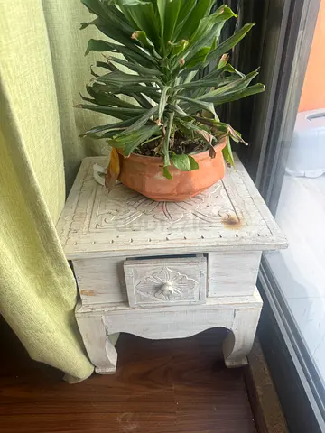 Hand-carved Vintage White Wooden Bedside Table / Nightstand