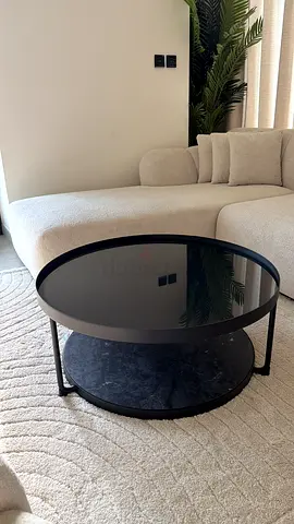 Modern Round Black Glass and Marble Coffee Table