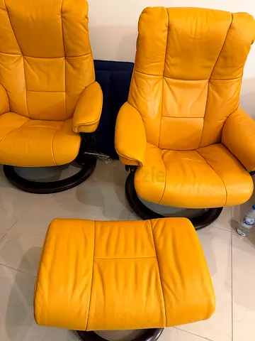 Stressless leather recliner chair with matching footstool