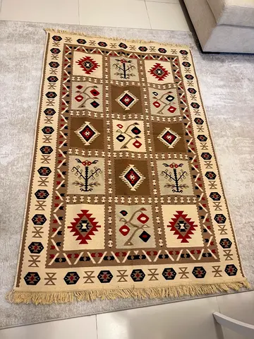 Patterned Kilim Rug with Fringes
