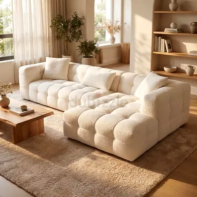 Modern Boucle Fabric Sofa with Cushions
