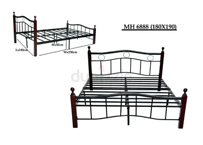 Metal Frame Double Bed with Wooden Posts (180x190cm)