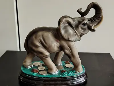 MOVING OUT SALE: Vintage Elephant Figurine on Wooden Base — Decorative Collectible