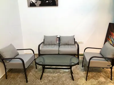 4-seater gray garden sofa set with coffee table